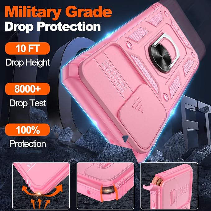 Gritup for Galaxy S21 Phone Case Military-Grade Shockproof with Kickstand | with 2 PCS Screen Protector, Slide Camera Cover, Heavy Duty Outdoor Protection Full Body Funda para Galaxy S 21 Cover-Pink - Image 3
