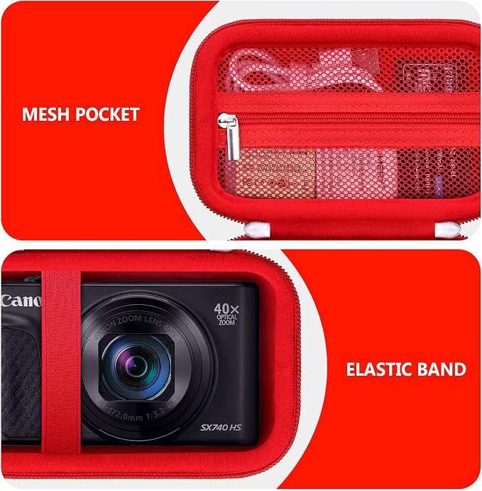 Carrying Case for Canon PowerShot SX740 HS, SX730 HS Camera, Red | SX720 HS, SX620 HS, G7 X Mark III, G7 X Mark II Digital Camera, Storage Holder Travel Bag with Mesh Pocket for Battery Pack - Image 4