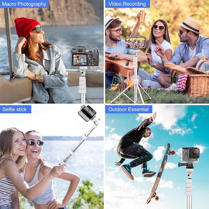 Sensyne 67" Phone Tripod & Selfie Stick, Extendable iPhone Tripod Stand with Wireless Remote and Phone Holder, Compatible with Cell Phone, Camera (Silver) - Image 2