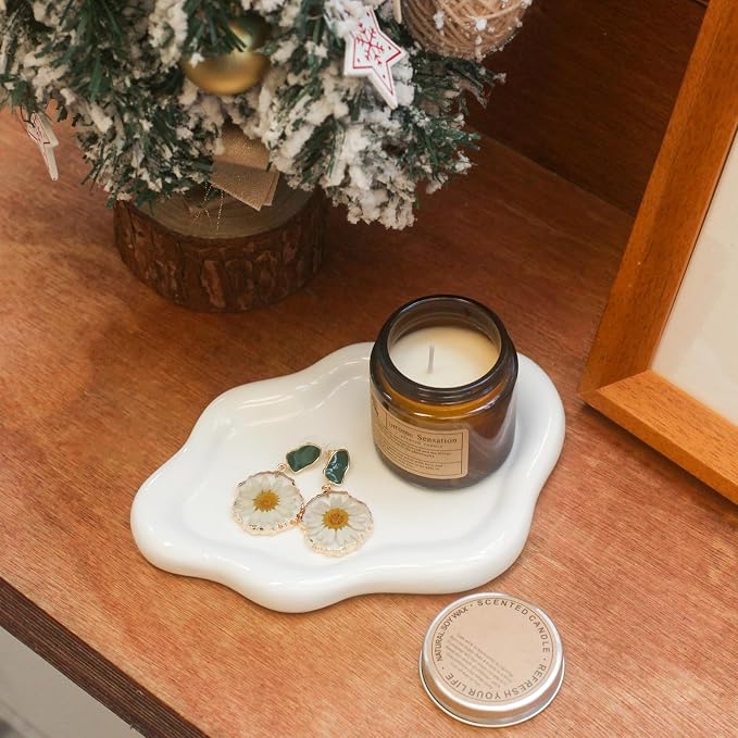 CCINPPY Ceramic Cloud Jewelry Tray Trinket Dish Key Bowl Nightstand Decor | Decorative Small Desk Tray Jewelry Plate Key Holder Bowl Cute Bedroom Room Decor Aesthetic, Gift for Women, White Large - Image 6