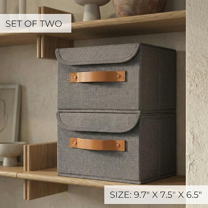 Decorative Linen Storage Boxes with Lids - Spacious Set of 2 Organizer Bins | The Perfect Small Container for Home Decor - Safely Store Photos, Documents and Memory Box Keepsakes in Style - Image 2