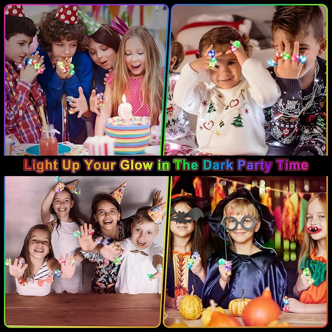OLUPP 150 Pcs Light Up Rings, Glow In The Dark Party Supplies, 6 Style Flashing Glow In The Dark Rings for Adults & Kids, LED Ring for Birthday Party Favors, Concert, Raves, Halloween, Christmas - Image 4