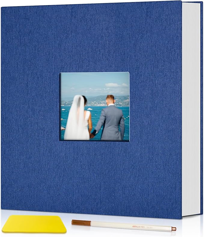 Popotop Photo Album Self Adhesive with Picture Display Window,40 Pages DIY Scrapbooking Supplies Kit for 4x6 8x10 Picture,Linen Cover Memory Book for Baby Wedding, with Scraper and Metallic Pen by Popotop