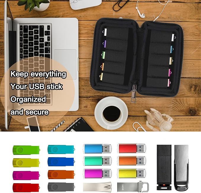 USB Flash Drive Organizer Case 20 Slots Memory Stick Storage Pouch with Zipper Portable Shockproof Neoprene USB Holder for Thumb Drive/Jump Drive/Pen Drive Storage (Black) - Image 5