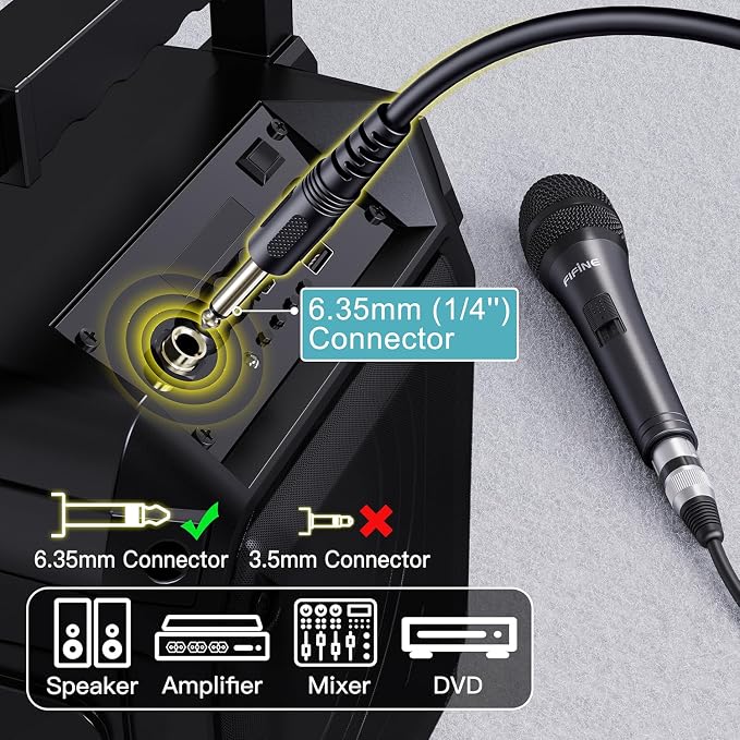 FIFINE K6 Karaoke Microphone, Dynamic Vocal Microphone for Singing | 6.35MM Wired Handheld Mic with On and Off Switch, 14.8ft Detachable Cable for Speaker, Audio Mixer/Interface - Image 2