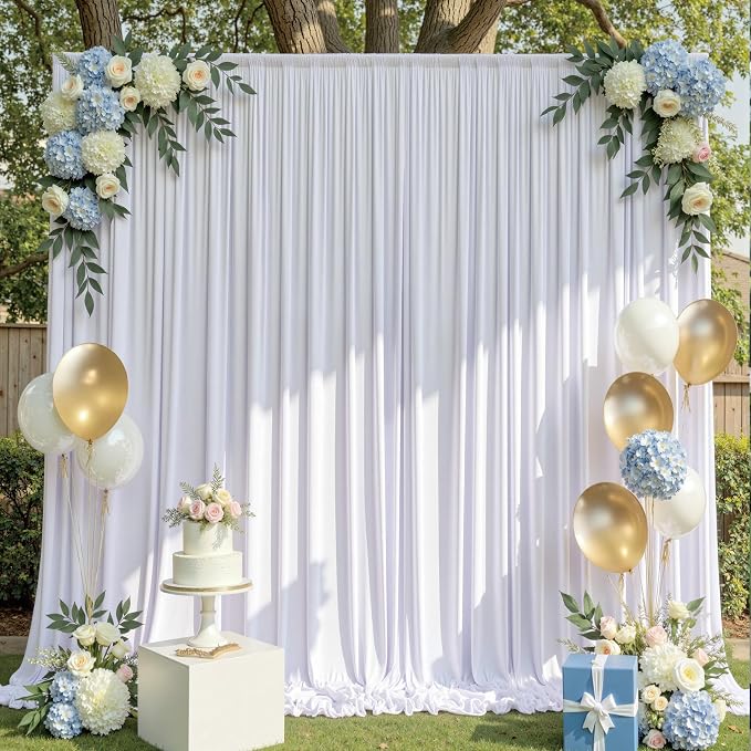 30ftx10ft Wrinkle Free White Backdrop Curtains for Party Background, 6 Panels 5x10ft Silky Polyester Photo Backdrop Drapes Back Drop Cloth for Wedding Birthday Photography Baby Shower Decor - Image 3