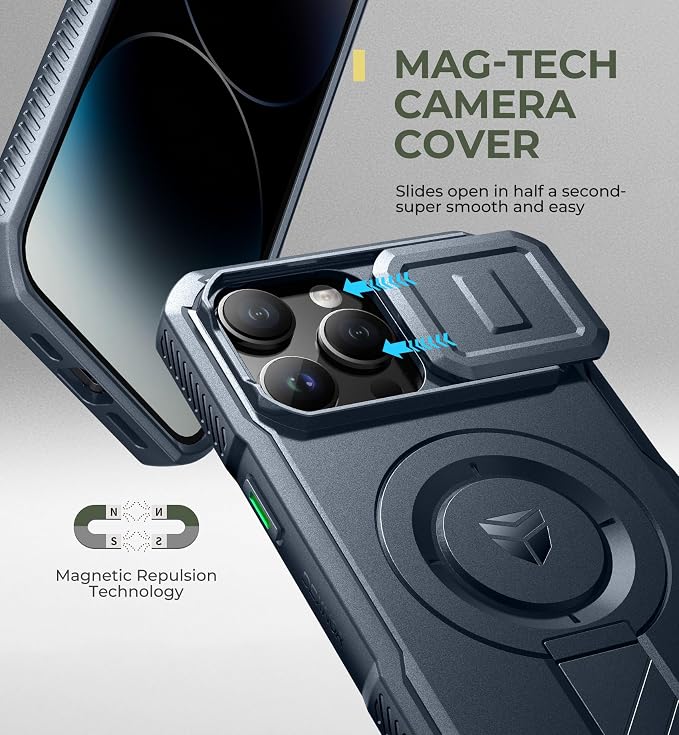 Dexnor for iPhone 14 Pro Max Case with Slide Camera Cover & Adjustable Kickstand, Compatible with MagSafe, Rugged Shockproof Bumper Cases Heavy-Duty Magnetic Protective Cover,6.7 inch,Navy Blue - Image 4