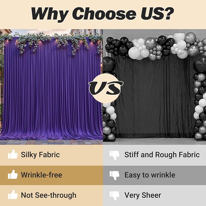 8ftx10ft Wrinkle Free Purple Backdrop Curtain - 10 Feet Photography Backdrop Drapes, Silky Polyester Back Drop Cloth for Wedding Baby Shower Balloon Arch Background - Image 7