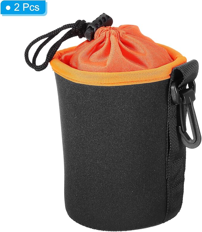 PATIKIL Camera Lens Bag, 2 Pcs 3.3" ID x 5.5" H Cylindrical Drawstring Lens Pouch with Thick Protective Neoprene, Lens Case for DSLR Camera Lens, Water Coffee Cups Black, Orange - Image 3