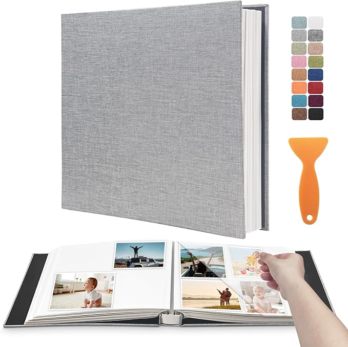Large Photo Album Self Adhesive Scrapbook Album for 4×6 5×7 8×10 Pictures DIY Magnetic Linen Cover Album 60 Pages for Family Wedding Gifts with Metal Pen and Plastic Board by HenPisen