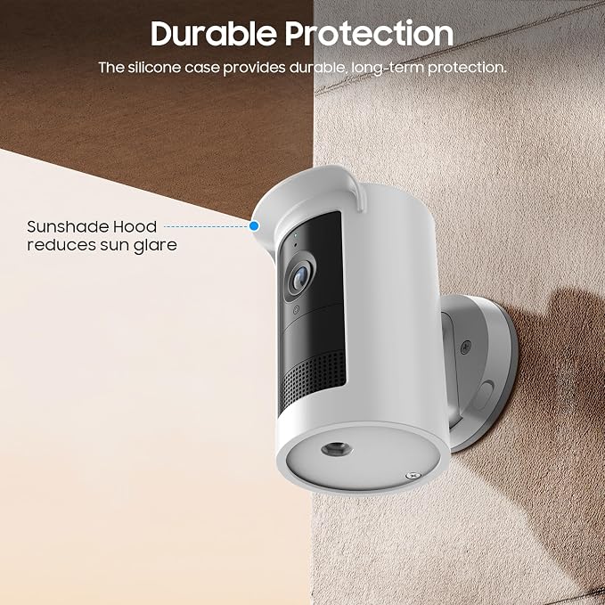 Fintie Silicone Weatherproof Case for Ring Outdoor Cam Plus 2025, White | Weather Resistant Soft Protective Cover, Dustproof Camera Skin, Hat Brim Design, Easy Slip-On Installation - Image 4