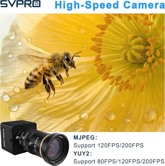 SVPRO USB 3.0 Global Shutter Camera, 1200P 120fps, 720P 200fps High-Speed Camera with Manual 5-50mm Lens, 10x Optical Zoom, Plug-and-Play UVC Webcam for Computer and Laptop - Image 4