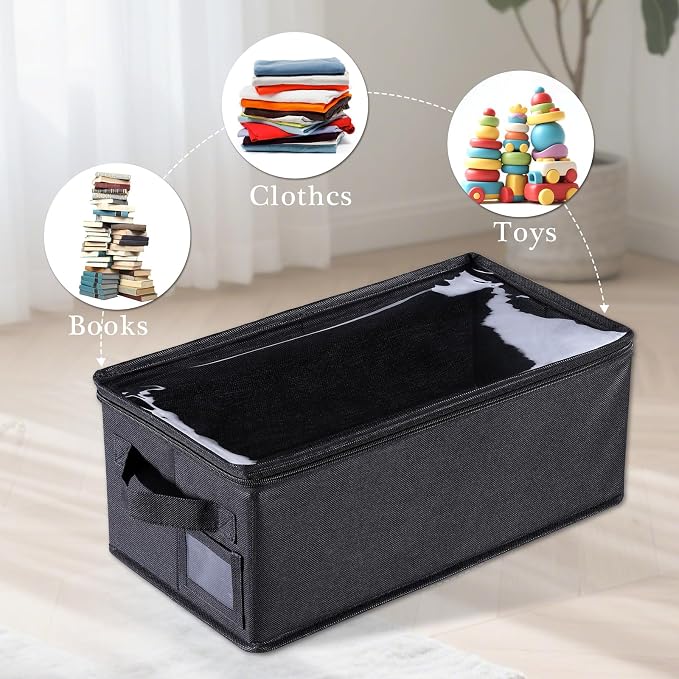 CCidea DVD Storage Box with Clear Window - 15.75" Foldable Media Organizer, Premium Zipper Closure, Holds 27+ DVDs, Dustproof Non-woven Fabric, Reinforced Handles & Label Slot (4 Pack) - Image 7