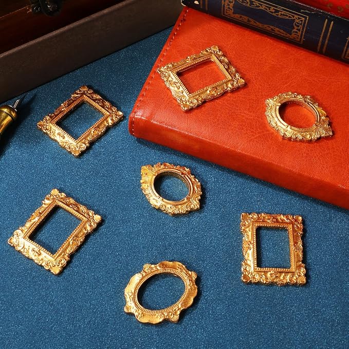 VOSAREA 15 Pcs Mini Gold Picture Frames, Vintage Resin Photo Frames for Jewelry Display, Dollhouse Decor, Crafts, Table Decoration and Party Favors - Image 9
