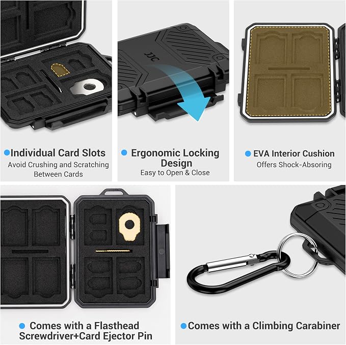 Small 18 Slots Memory Card Case for 8 SD 4 CFA 4 TF and 2 Nano SIM Cards, IP67 Waterproof Anti-Shock Anti-Dust, Compact Size & Portable SD SDHC SDXC CFexpress Type-A Card Holder Organizer Storage Box - Image 4