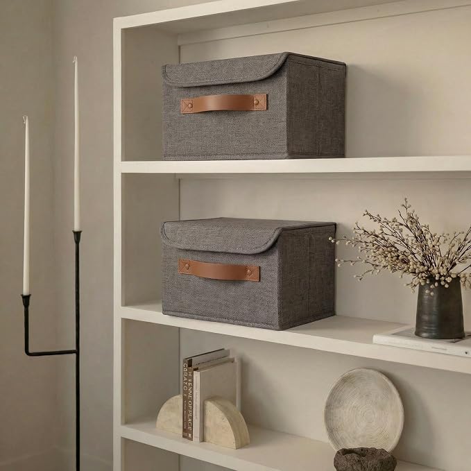 Decorative Linen Storage Boxes with Lids - Spacious Set of 2 Organizer Bins | The Perfect Small Container for Home Decor - Safely Store Photos, Documents and Memory Box Keepsakes in Style - Image 6