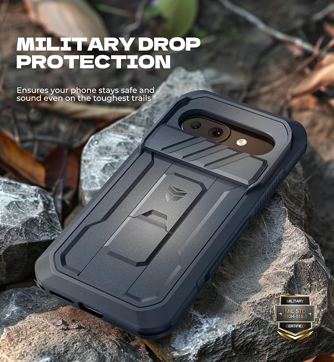 Dexnor for Google Pixel 9a Case with Slide Camera Cover & 2 Front Frames & Built-in Screen Protector & Heavy-Duty Kickstand, Full-Body Protective Cover Rugged Bumper Cases for Pixel 9a,Navy Blue - Image 6