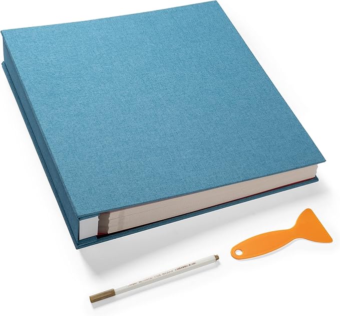Large Photo Album Self Adhesive 4x6 8x10 10x12 Scrapbook Magnetic Album DIY Scrapbook Length 13 x Width 12.8 (Inches) 120 Sticky Pages Linen Cover DIY Photo Album(Sky blue) by HenPisen