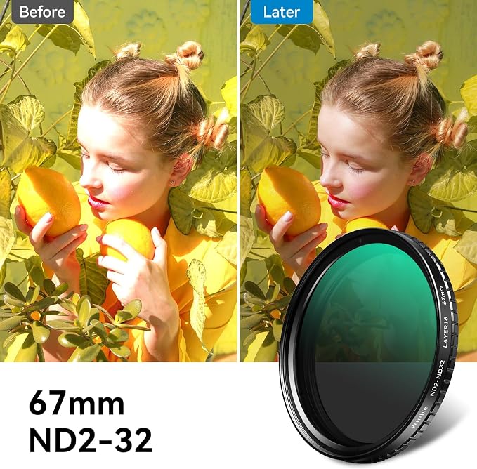 APEXEL 67mm Variable ND2-32 ND Filter for iPhone/DSLR Neutral Density Filter for iPhone Camera Lens 16 15 14 13 12 Pro Max Samsung Galaxy Huawei with Adapter Ring, Universal Clip, Cold Shoe - Image 2