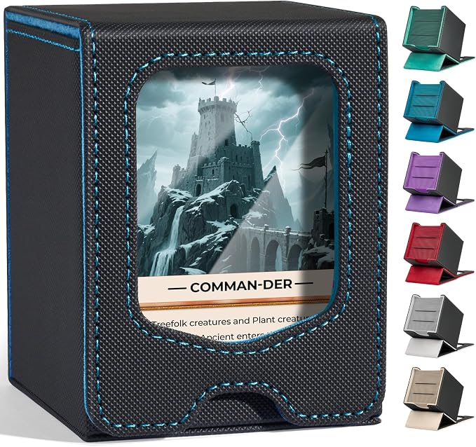 Fabmaker Deck Box Compatible with MTG Commander,Comman-der Deck Box Storage | Trading Card Storage Box with Comman-der, Fits 100 Double-Sleeved Cards, Card Box Compatible with Magic the Gathering, Blue by Fabmaker