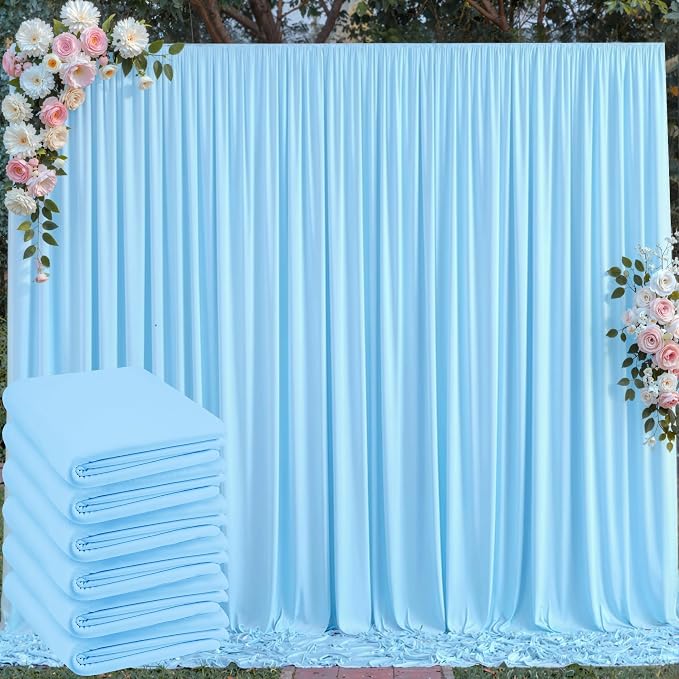 30 ft x 10 ft Wrinkle Free Baby Blue Backdrop Curtains for Parties, 6 Panels 5 ft x 10 ft Polyester Light Blue Photo Backdrop Drapes for Birthday Wedding Party Baby Shower Photography by Outpain