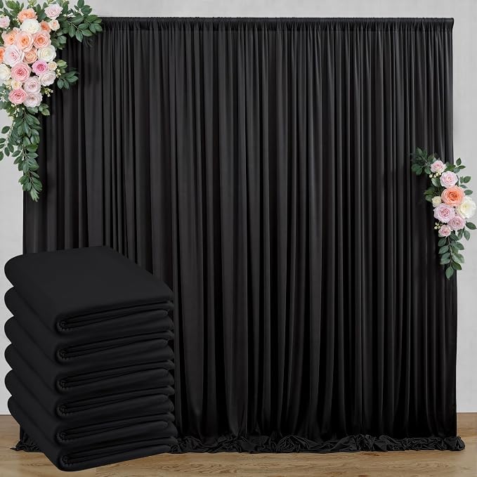 30 ft x 10 ft Wrinkle Free Black Backdrop Curtain for Parties, 6 Panels 10ft Polyester Black Photo Backdrop Drapes for Graduation Birthday Wedding Party Stage Curtains, Thick Bulk Background Curtains by Outpain