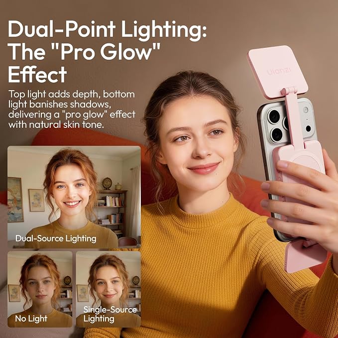 Ulanzi GL01 for iPhone Magnetic Selfie Light, 2500K-6500K Dimmable CRI 97 | Dual Side Fill Light Design, Rechargeable Type-C Charge, with Magnetic Ring, For Magsafe iPhone 12-17 Standard Vs Pro Models - Image 3