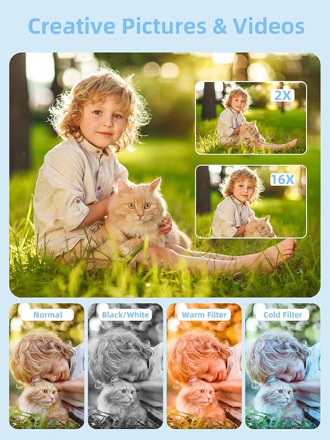 Digital Camera 1080P with 32G Card 16X Zoom & Flash Compact for Kid, White | Small camera with anti-shake, Includes 2 batteries & charger. Perfect for parties, trips, birthdays gift from parents - Image 3