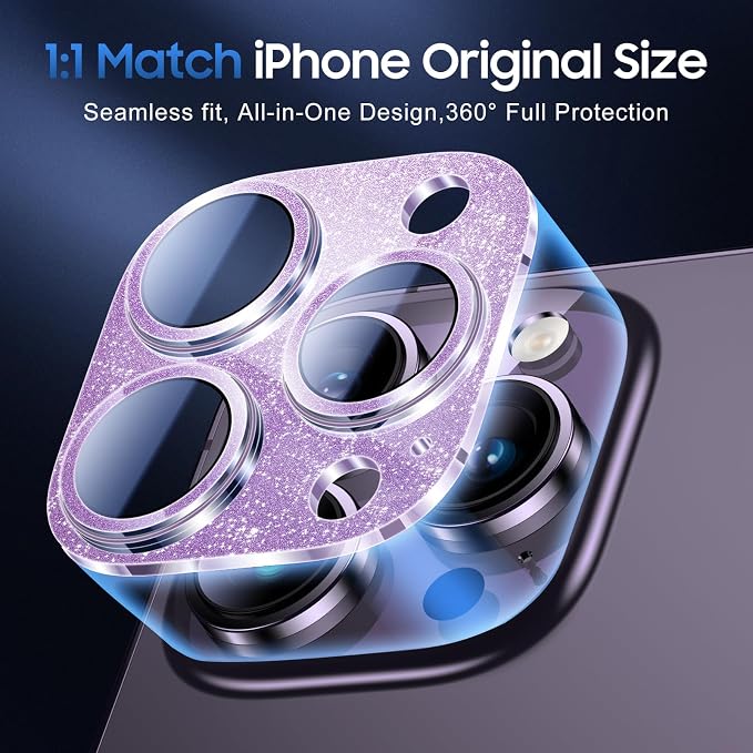 UniqueMe for iPhone 14 Pro Max/14 Pro Camera Lens Protector-Glitter Purple | 3 Pack-Acrylic, Not Glass, Case Friendly, Scratch-Resistant, Night Shooting Mode - Image 4