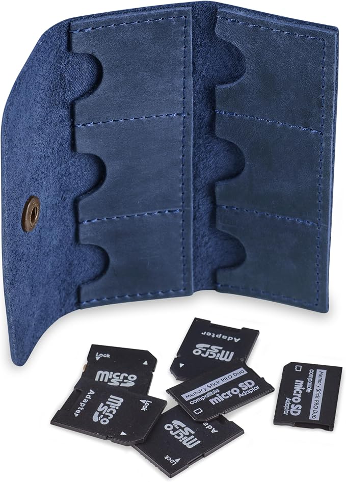 Leather SD Card Holder, SD Card Case, Micro SD Card Holder Organizer, SD Card Storage Case, Memory Card Case Cover, Travel Memory Card Case (Blue) - Image 4