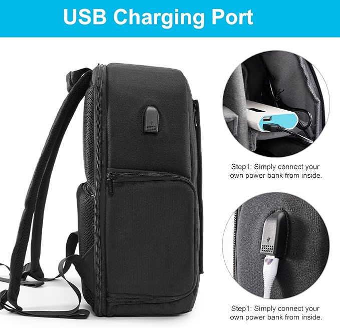 CADeN Camera Backpack Bag for DSLR/SLR Mirrorless Camera Waterproof with 15.6 inch Laptop Compartment, USB Charging Port, Tripod Holder, Rain Cover, Camera Case Compatible for Sony Canon Nikon Black L - Image 4