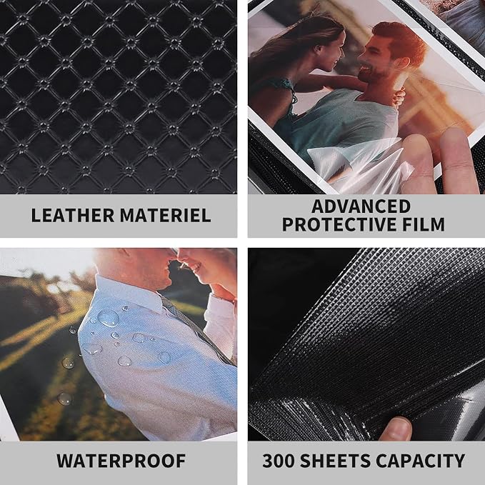RECUTMS Photo Album 4x6 Pictures, 300 Pockets Large Capacity Picture Album | Acid-Free Black Pages, Leather Cover, Horizontal Pockets, Custom Photo Cover, Perfect for Wedding, Family&Trave - Image 4
