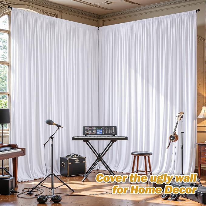 32ftx10ft Wrinkle Free White Backdrop Curtain - 10 Feet Photography Backdrop Drapes, Silky Polyester Back Drop Cloth for Wedding Baby Shower Balloon Arch Background - Image 6