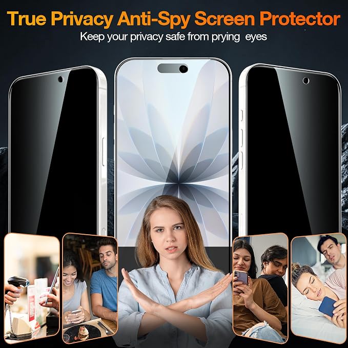 YMHML 3 Pack Compatible for iPhone 17 Privacy Screen Protector Tempered Glass + 1 Set of Camera Lens Protector, 25°Anti Spy, [Top 9H+ Military Grade Shatterproof] [Bubble Free, Auto-Dust Removal] - Image 2
