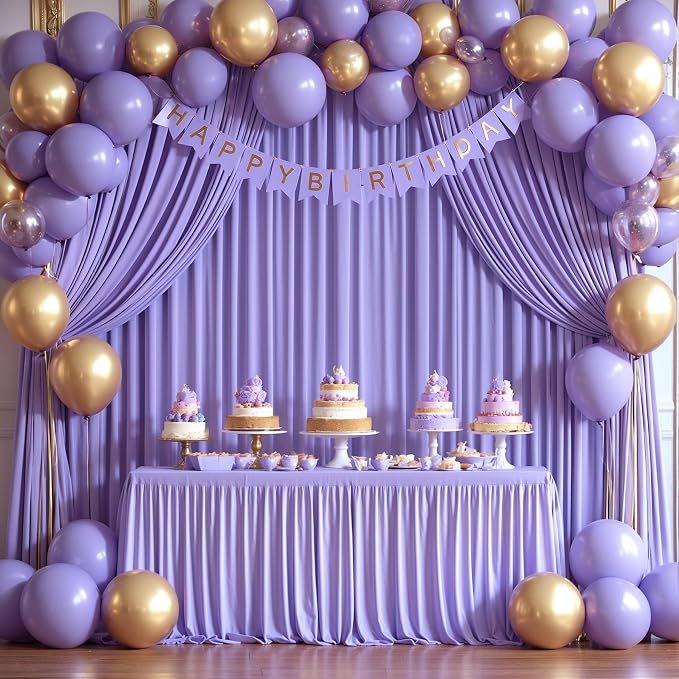 Lavender Backdrop Curtain 2 Panels-Wrinkle-Free Champagne Curtains Polyester Photography Drapes for Baby Shower Birthday Party Photo Background Backdrop Stand- 8 X10FT (Lavender) - Image 3