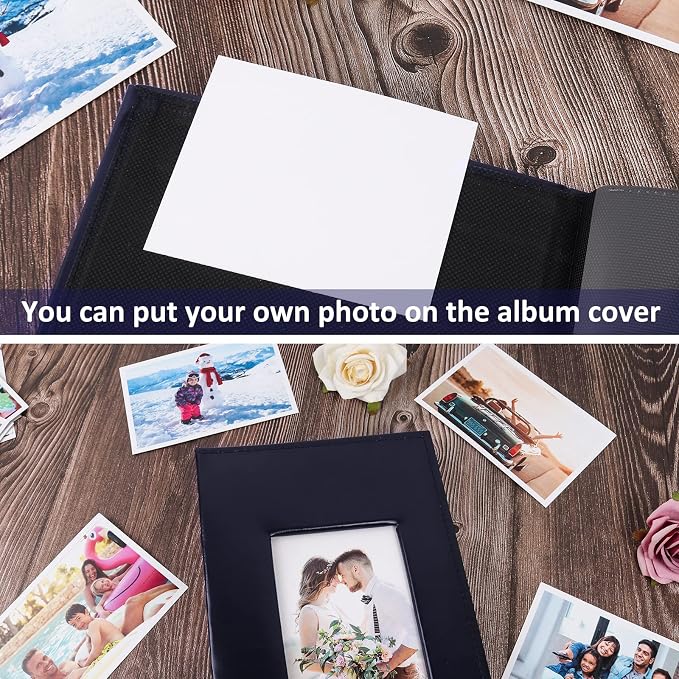RECUTMS Photo Albums 4x6 Photos 300 Pocket PU Leather Album for Baby Blue | Black Pages, Horizontal Pockets, Slip in Picture, Small Album for Family, Wedding Travel Graduation Book, DIY Cover Window - Image 6