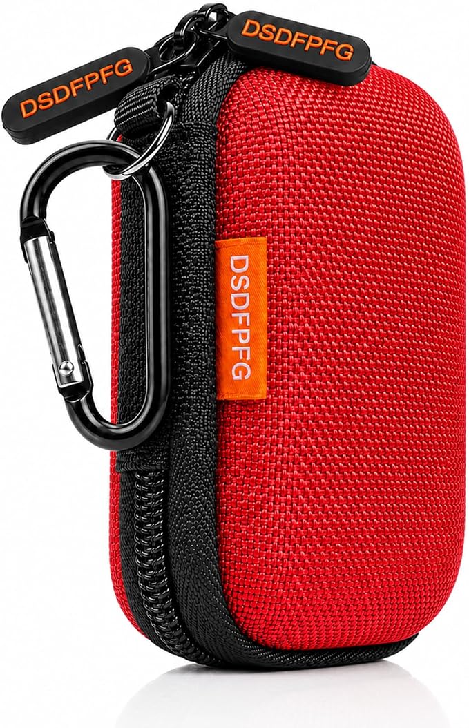 Mini Small Hard Shell Earbud Case, Red Rectangle Carrying Zipper IEMs Pouch | for Apple Airpods, Earpods, Samsung Galaxy Buds, Wired Wireless Earbuds, Earplugs, In Ear Monitor, USB Cable, Flash Drive by CoolteeProvider
