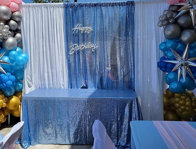 Poise3EHome Baby Blue Sequin Backdrop Curtain, 2 Panels 2Ft x 8Ft Glitter Photography Background for Party Baby Shower Wedding Birthday Christmas Thanksgiving Halloween Decoration - Image 6