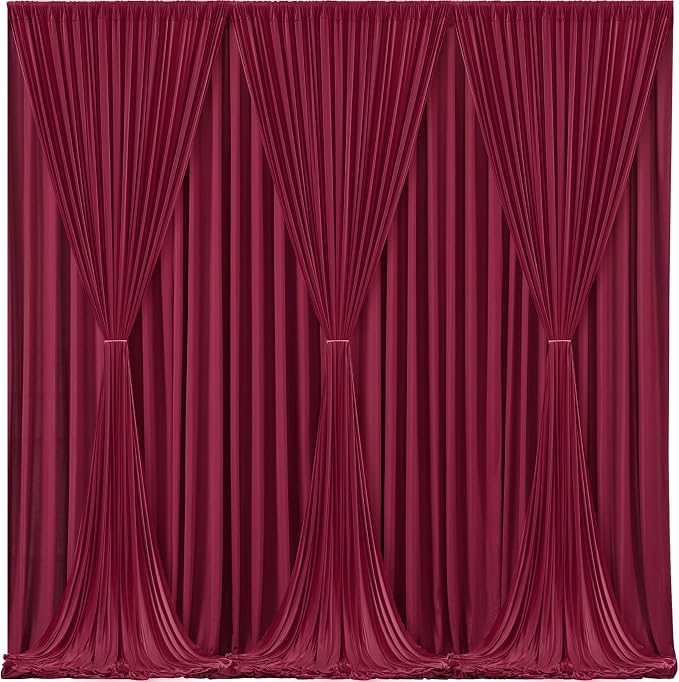 Burgundy Backdrop Curtains 6 Panels - Wrinkle-Free Polyester Photography Drapes for Baby Shower & Birthday Party - 24 X 10FT - Image 2
