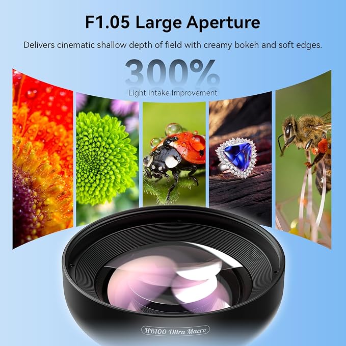 Upgraded Professional Macro Lens for Smartphone with Ring Light, HB100U Macro Photography Lens, Aluminum Phone Camera Lens Kit with Universal Clip. Phone Lens Attachment Fit for iPhone/Android Phone - Image 6