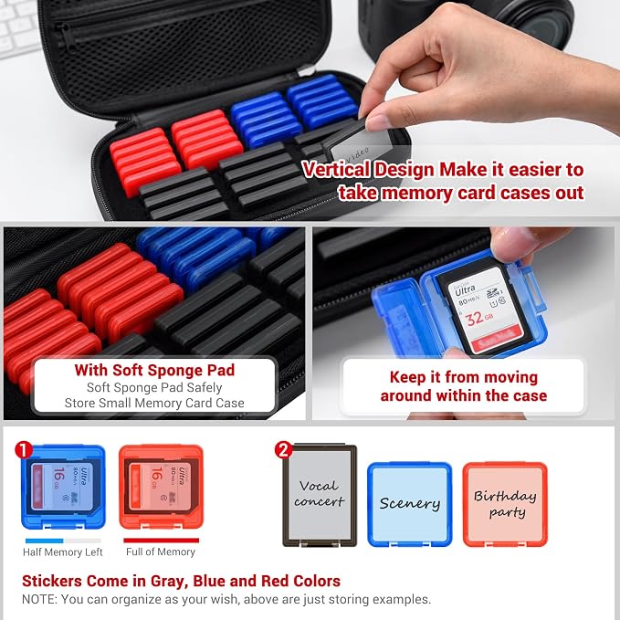 EVA PU CFexpress Type B Card Case with 32 PCS Individual Plastic Memory Card Holder for 12 XQD/CFexpress Type-B Cards & 20 SD SDXC SDHC Cards,Water-Resistant Anti-Shock CFexpress SD Card Case Storage - Image 3