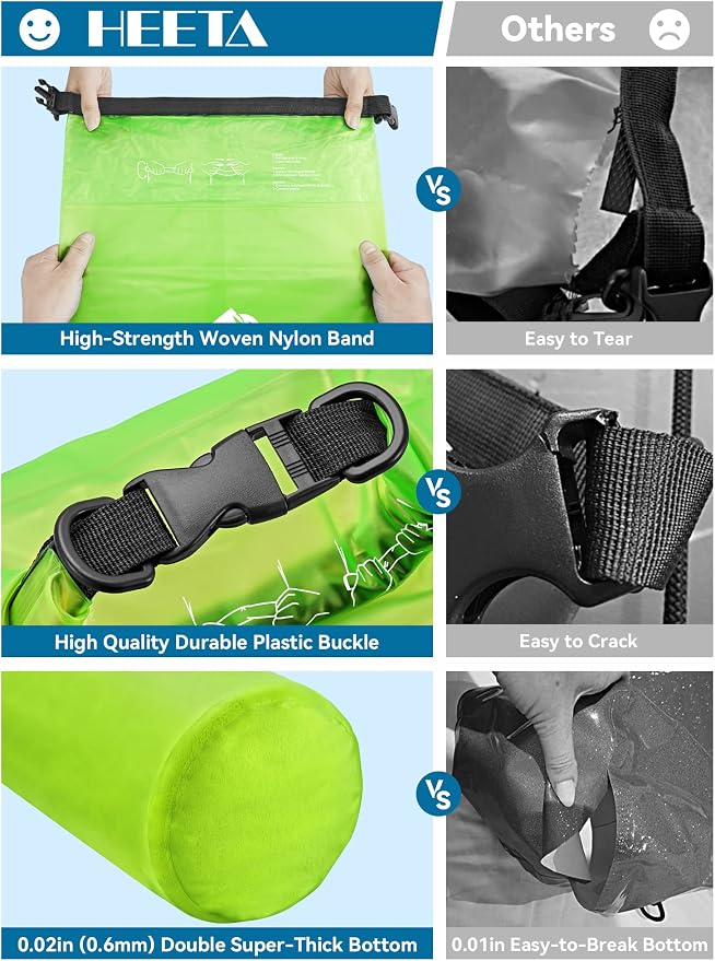 HEETA Dry Bag Waterproof Backpack with Phone Case 5L/10L/20L/30L/40L | Roll Top Lightweight Dry Storage Bag for Women Men, Travel Boating Kayaking Paddle Board Camping Beach Essentials Accessories - Image 4