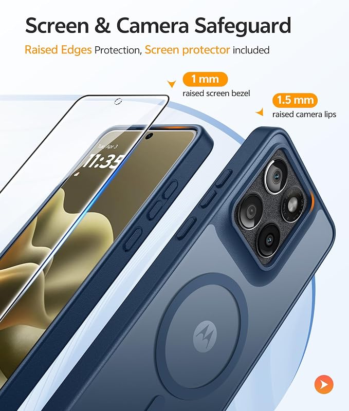 FNTCASE for Motorola Edge 2026 Case, Fit for Magsafe, Screen Protector Blue | Translucent Matte Magnetic Back, 14FT Military Grade Drop Protection, Shockproof Protective Phone Cover, Blue - Image 4