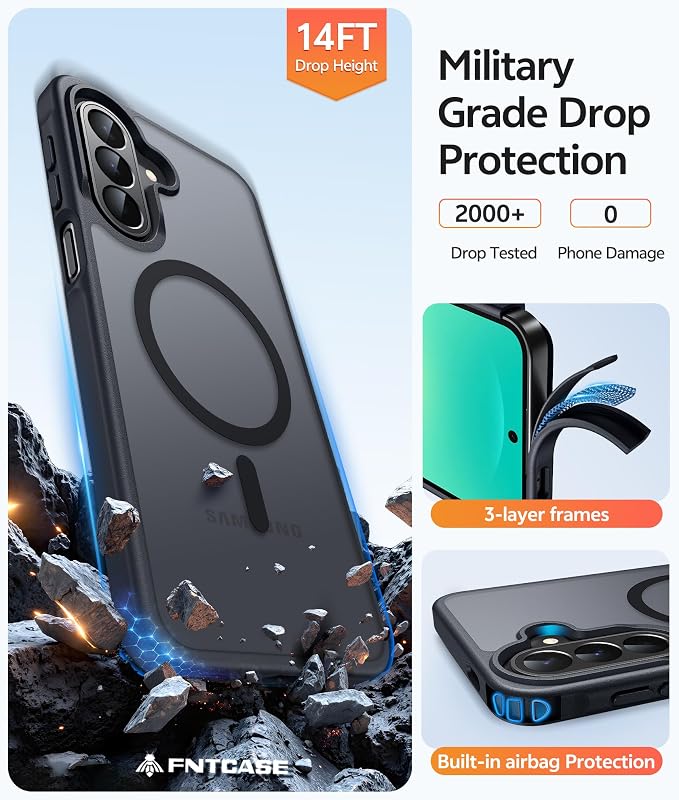 FNTCASE for Galaxy A27 5G Phone Case, Fit for Magsafe, Screen Protector | Translucent Matte, 14FT Military Grade Drop Protection, Slim Shockproof Protective, for Samsung A 27 4G Cover, Black - Image 6