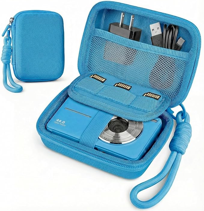 Digital Camera Case for CAMKORY/KODAK PIXPRO FZ45/FZ55/Canon IXUS 285 HS/AbergBest/Sony DSCW800/DSCW830 - Small Travel Compact Camera Holder with Mesh Pocket for SD Card & Accessories (Sky Blue) by Roseliya