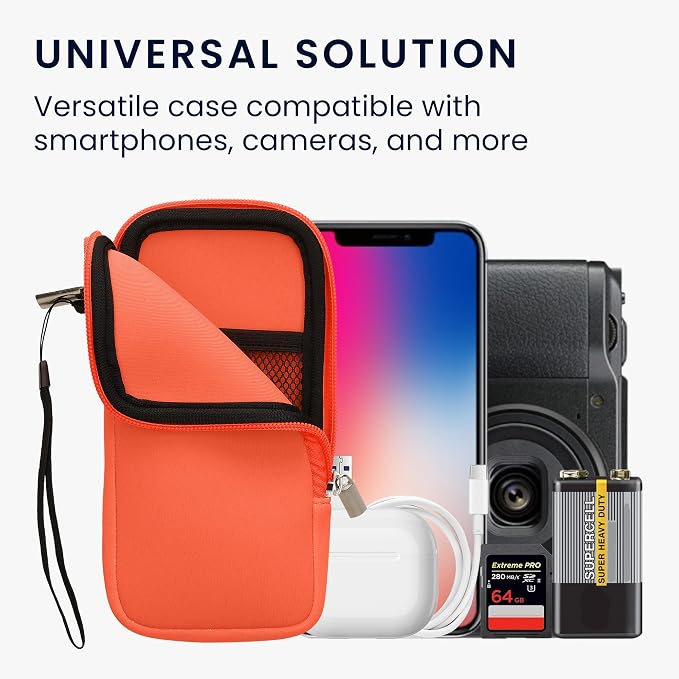 kwmobile Universal Phone Pouch Size XXL - 7" - Neoprene Smartphone Pouch with Zip - Water-Repellent Mobile Phone Case - Sleeve in Neon Coral - Image 4