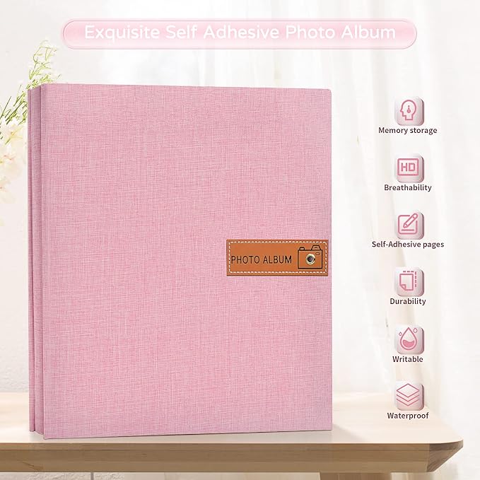 Popotop Large Photo Album Self Adhesive 4x6 5x7 8x10 Scrapbook Album DIY Picture Book,Gifts for Mom,Family Baby and Wedding,with Metal Pen and Plastic Board - Image 2