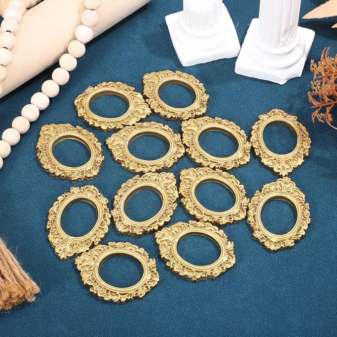BESTOYARD 12Pcs Mini Picture Frames, Vintage Gold Resin Frames for Crafts | Baroque Oval Miniature Photo Frame Set, 2.75 x 2.04 Inch Tiny Decor for Phone Cases, Jewelry Making and Tabletop Displays - Image 9