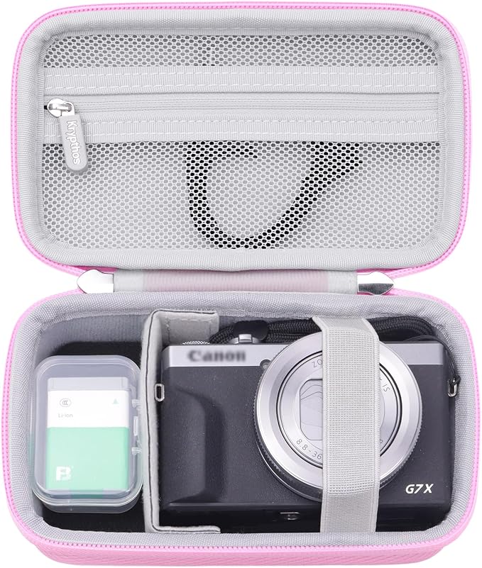 Krypthos Camera Case for Canon G7 X Mark III with SD Card Storage (Pink) | Compatible with Kodak Pixpro FZ45, Canon G7X Mark III，CAMKORY DC403, Travel Small Cameras, Protective, Durable, Easy to Carry by KrypthosCase