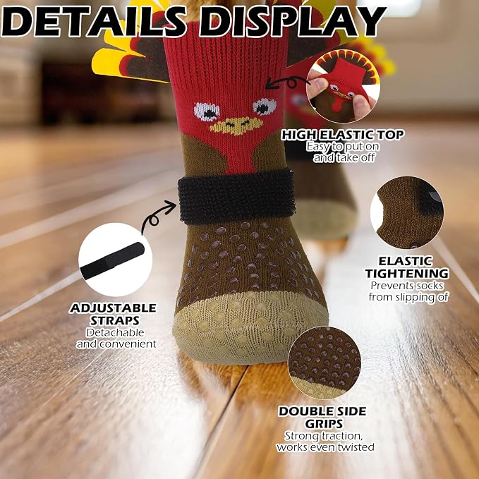 EXPAWLORER Thanksgiving Anti Slip Dog Socks to Prevent Licking Paws,Boots & Paw Protectors with Grippers,Doggie Booties for Hardwood Floors for Small Medium Large Senior Dogs Lifelike Costume Turkey S - Image 4